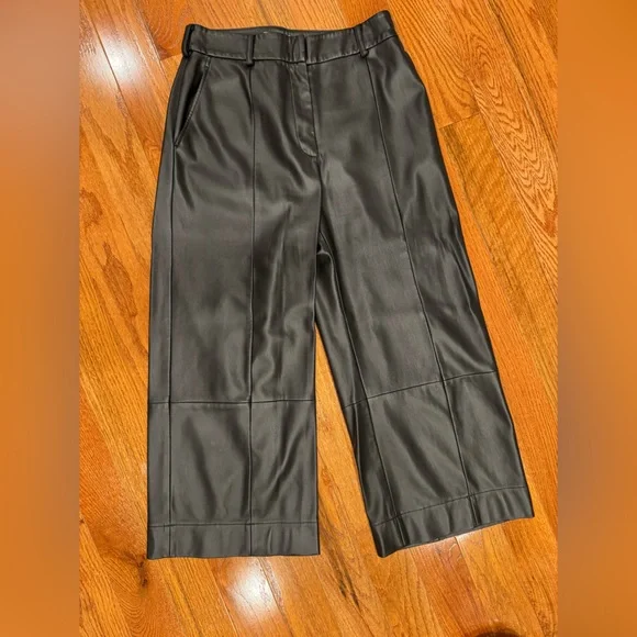Jason Wu Collection Black Faux Leather Wide Leg Cropped Pants Size 6 - Picture 5 of 7